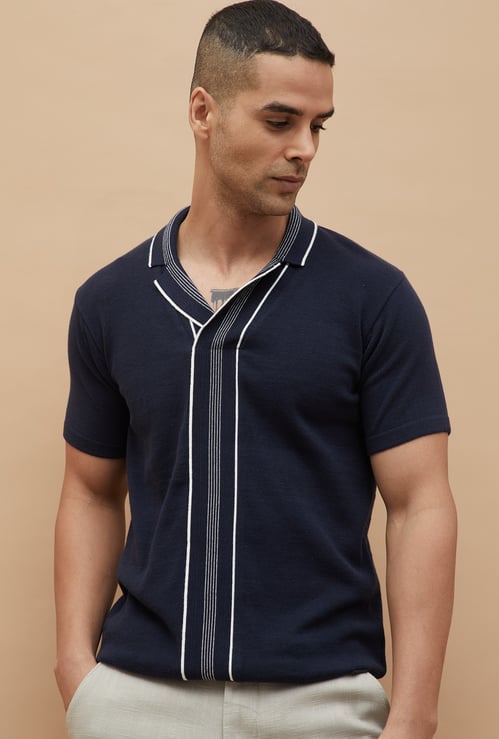 CODE Striped Cuban Collar T-shirt