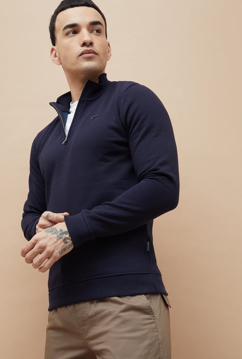 FAME FOREVER Solid Mock Collar Sweatshirt