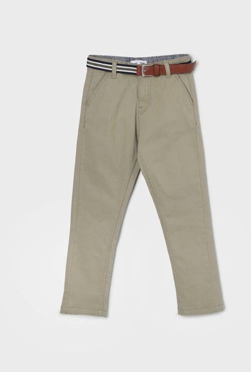 FAME FOREVER Boys Solid Slim Fit Trousers with Belt