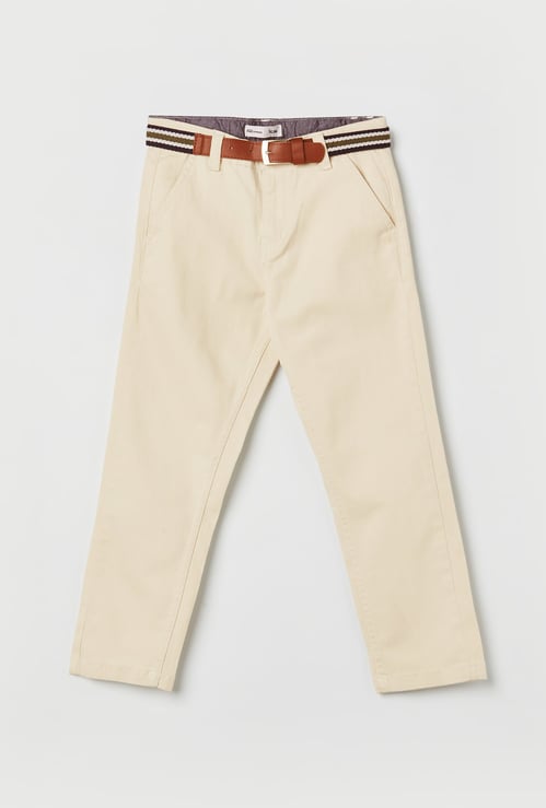 FAME FOREVER Boys Solid Slim Fit Trousers with Belt