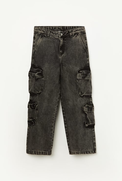 FAME FOREVER Boys Washed Denim Cargos