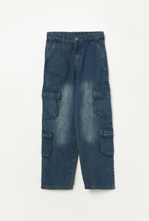 FAME FOREVER Boys Washed Denim Cargos