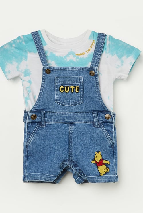 JUNIORS Boys Winnie The Pooh Appliqued Dungaree with T-shirt