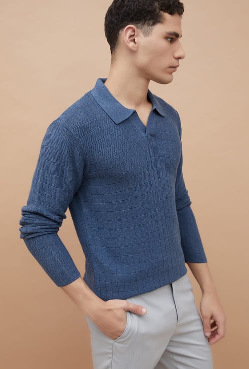 CODE UNWIND Knitted Johnny Collar T-shirt