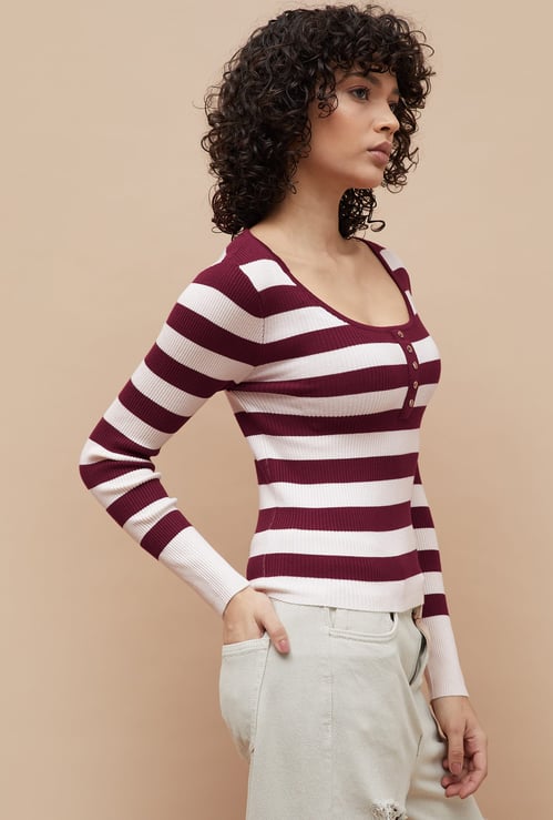 GINGER Striped Scoop Neck Top