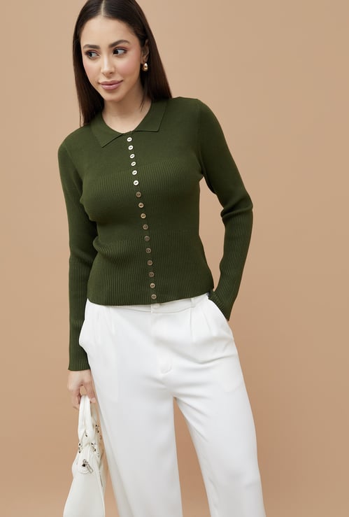 CODE CLASSIC Ribbed Collared Top
