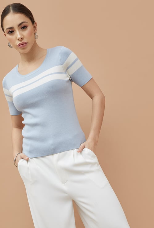 CODE CLASSIC Striped Round Neck T-shirt