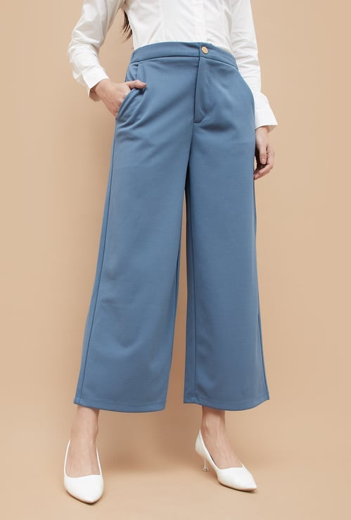 CODE Solid Wide-Leg Trousers