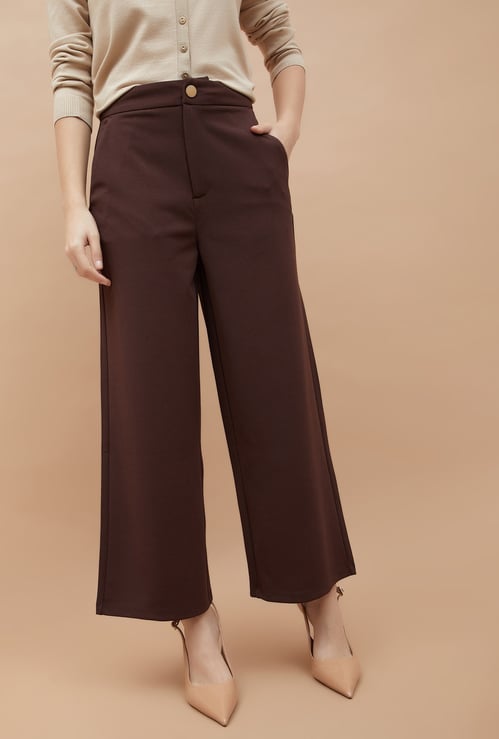 CODE Solid Wide-Leg Trousers