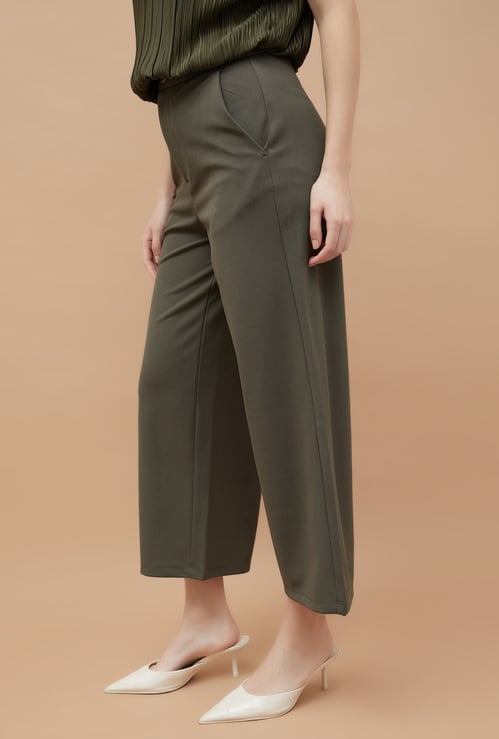 CODE Solid Wide-Leg Trousers