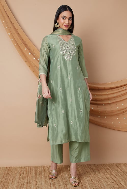 MELANGE Embroidered Straight Kurta Set