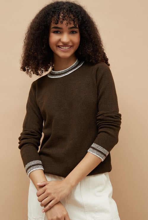 FAME FOREVER Contrast Tipping Heavy Knit Top