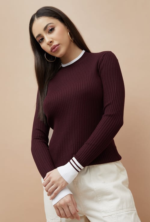 FAME FOREVER Contrast Trim Knit Top