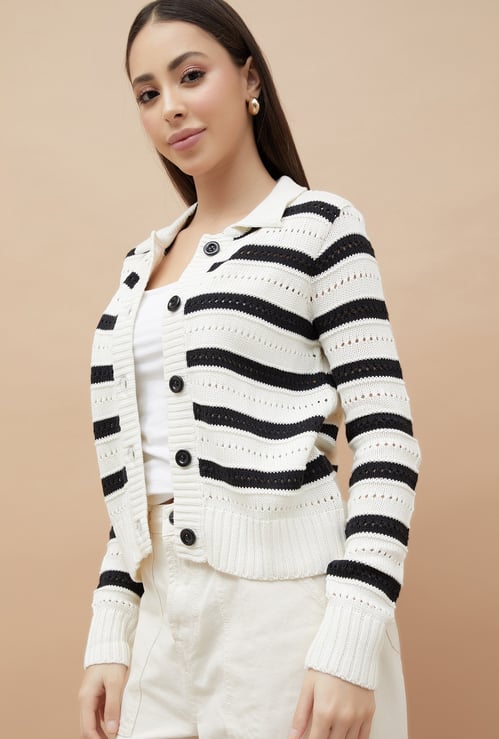 FAME FOREVER Striped Knit Cardigan