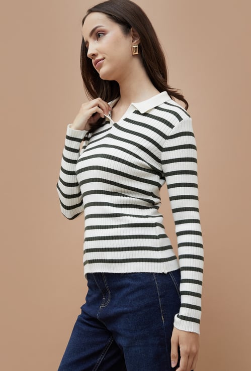 FAME FOREVER Striped Knit Polo T-shirt