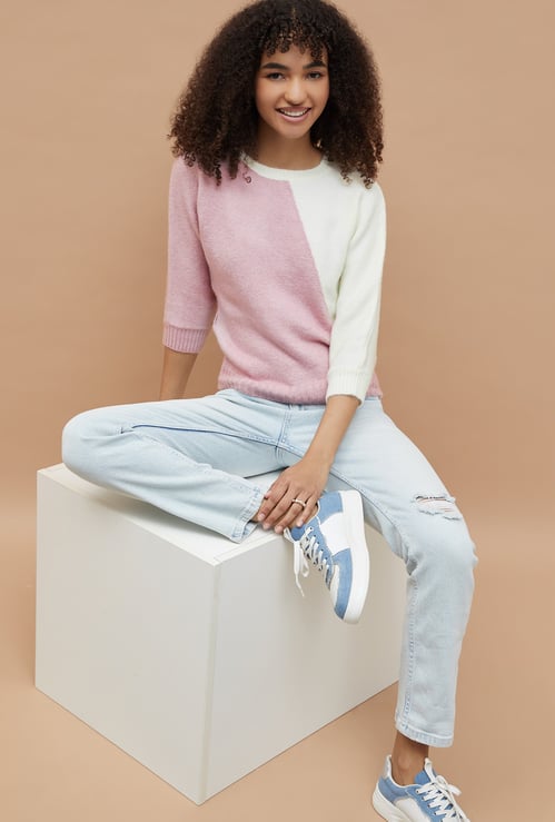 FAME FOREVER Colourblock Knit Top