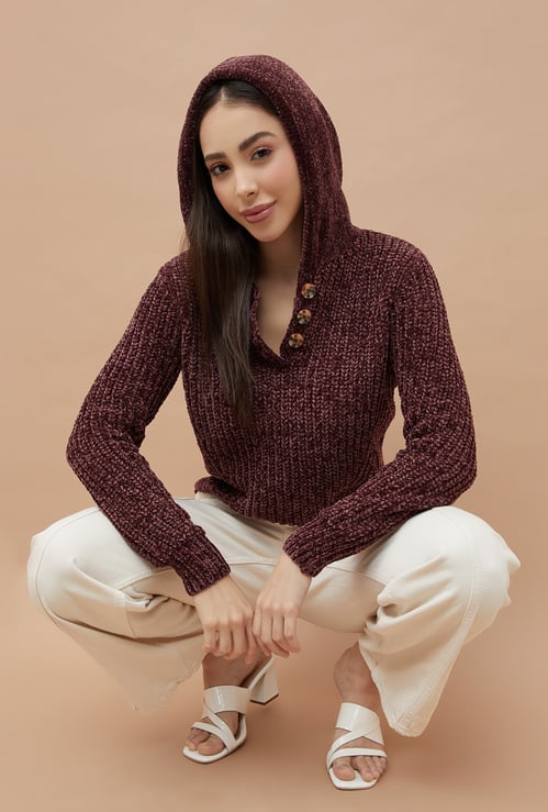 FAME FOREVER Knitted Hooded Sweater