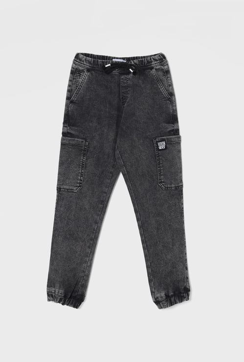 FAME FOREVER Boys Washed Denim Cargo Joggers