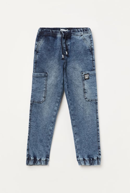 FAME FOREVER Boys Washed Denim Cargo Joggers