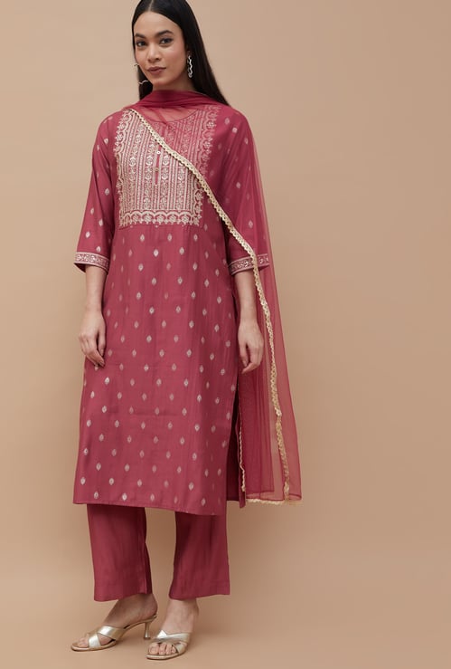 MELANGE Embroidered Straight Kurta Set