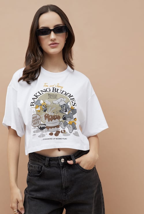 GINGER Tow & Jerry Print Crop T-shirt