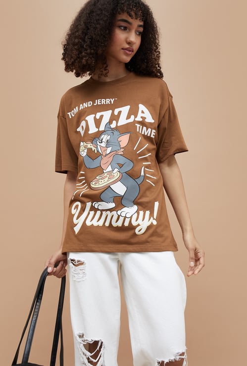 GINGER Tom & Jerry Print Oversized T-shirt