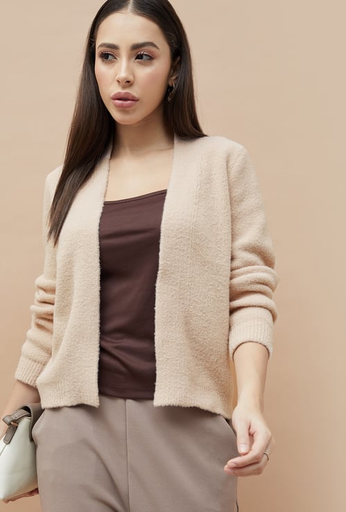 CODE Textured Open-Front Cardigan