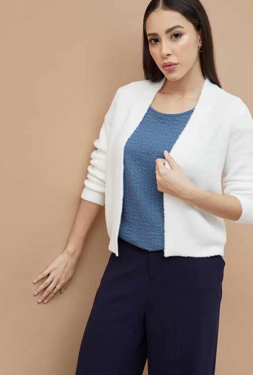 CODE Textured Open-Front Cardigan