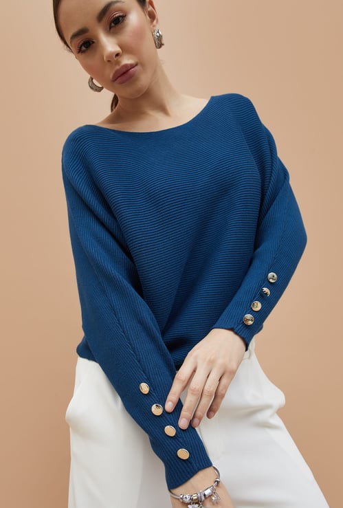 CODE Ribbed Boat Neck Top