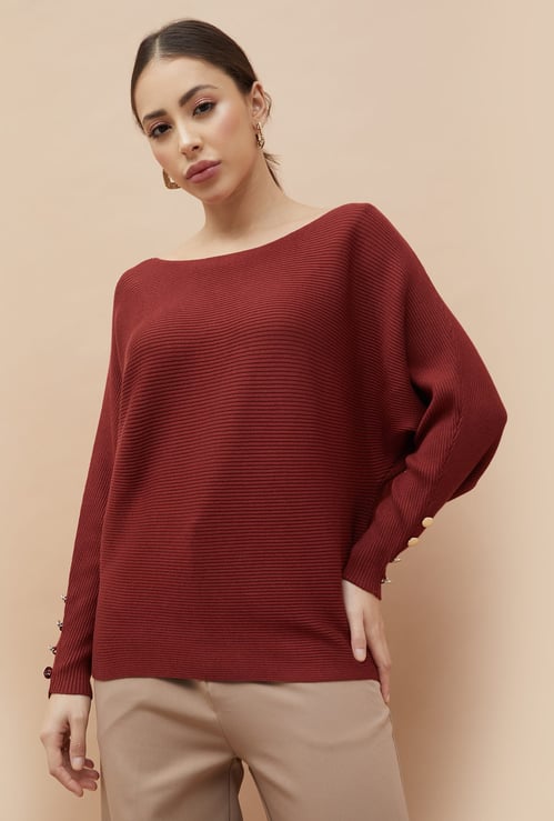 CODE Ribbed Boat Neck Top