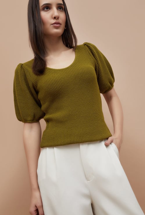 CODE Knitted Puffed Sleeve Top