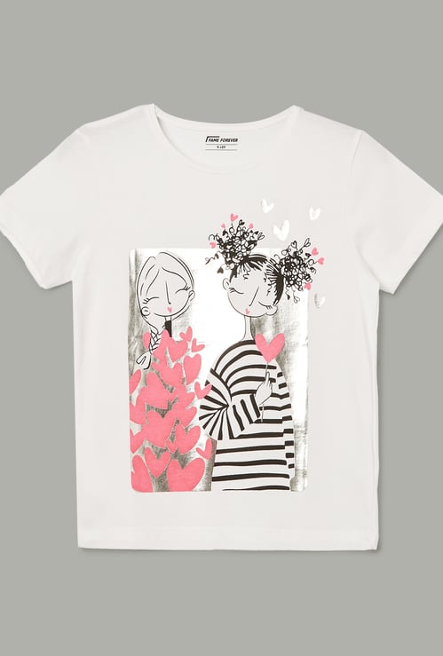 FAME FOREVER Girls Metallic Print T-shirt