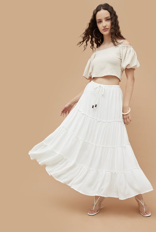 GINGER Solid Tiered Maxi Skirt