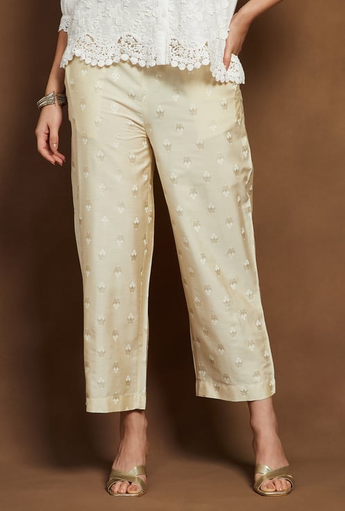 MELANGE Ethnic Motif Straight Pants