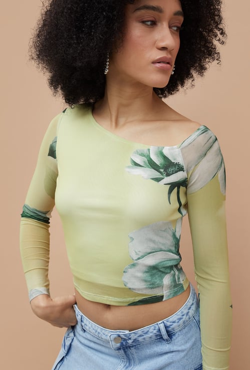 GINGER Floral Print Asymmetric Neck Top