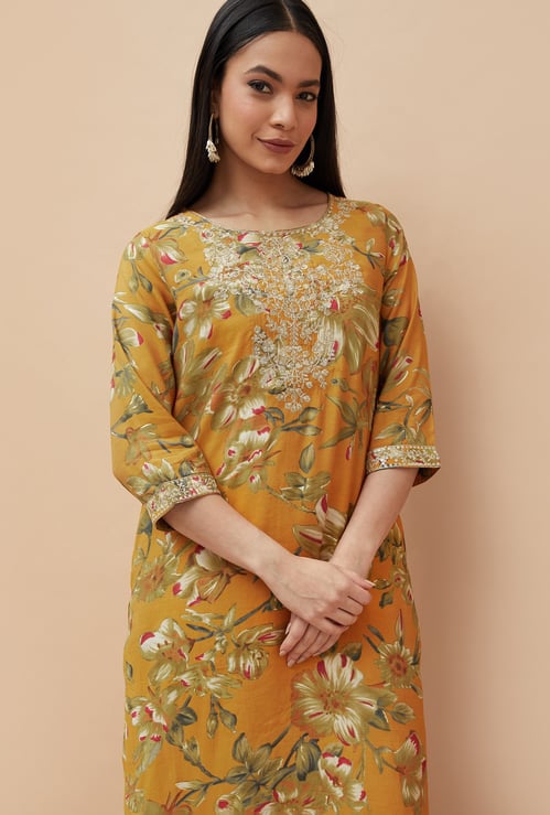 MELANGE Floral Print Straight Kurta