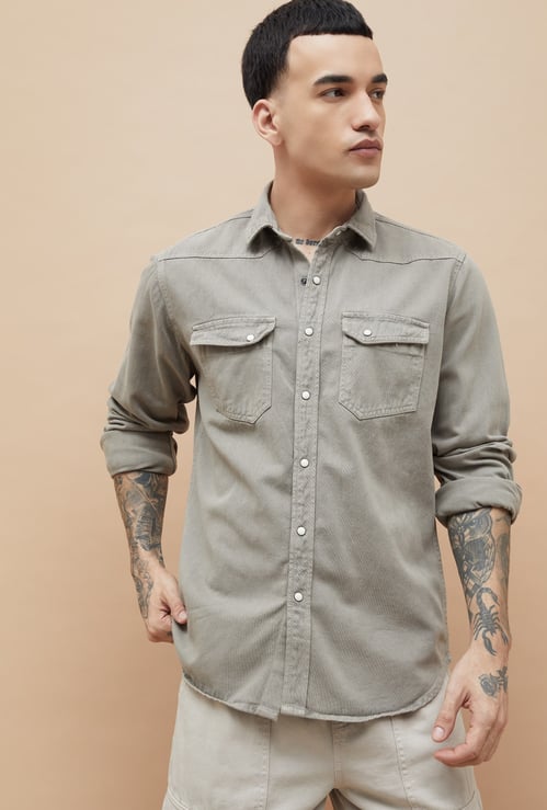 FORCA Solid Regular Fit Denim Shirt