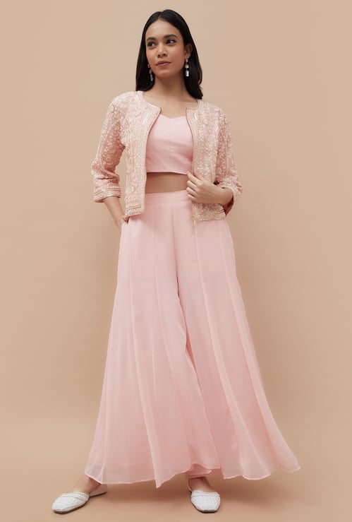 MELANGE Embroidered Co-Ord Set with Jacket