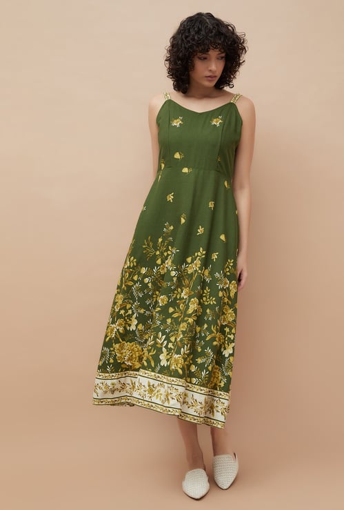 COLOUR ME Floral Print A-line Midi Dress