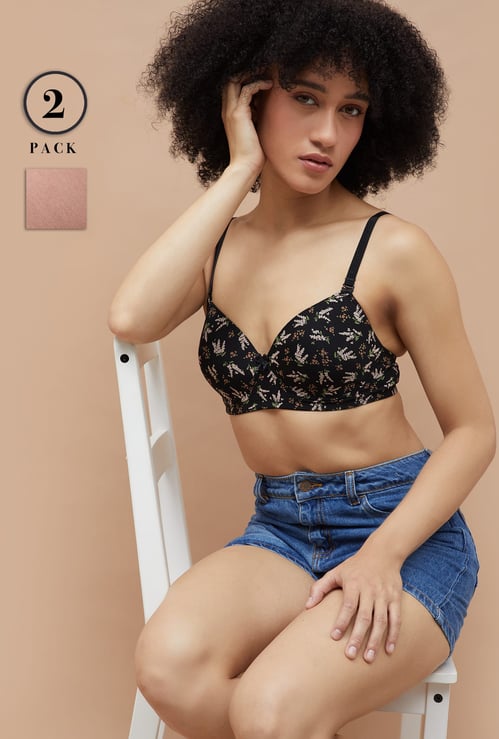 GINGER Assorted Padded Non Wired T-shirt Bra - Pack of 2