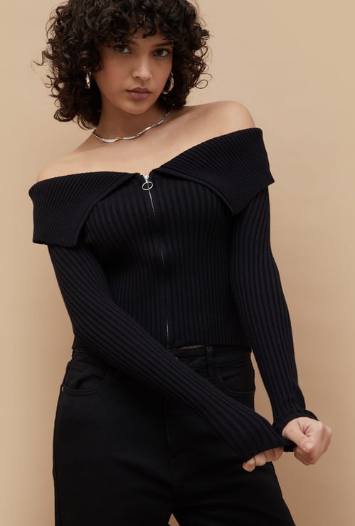GINGER Ribbed Off-Shoulder Top