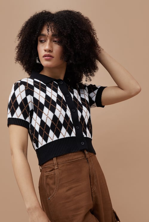 GINGER Argyle Knit Top