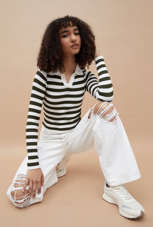 GINGER Striped Collared Top
