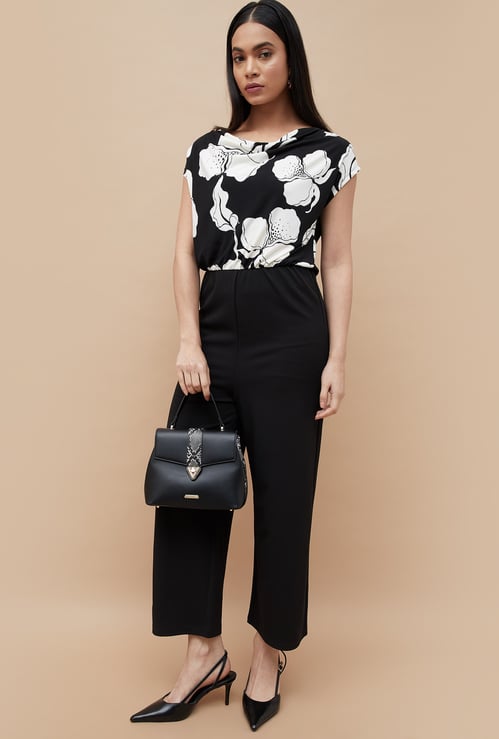 CODE Floral Print Cowl Neck Jumpsuit
