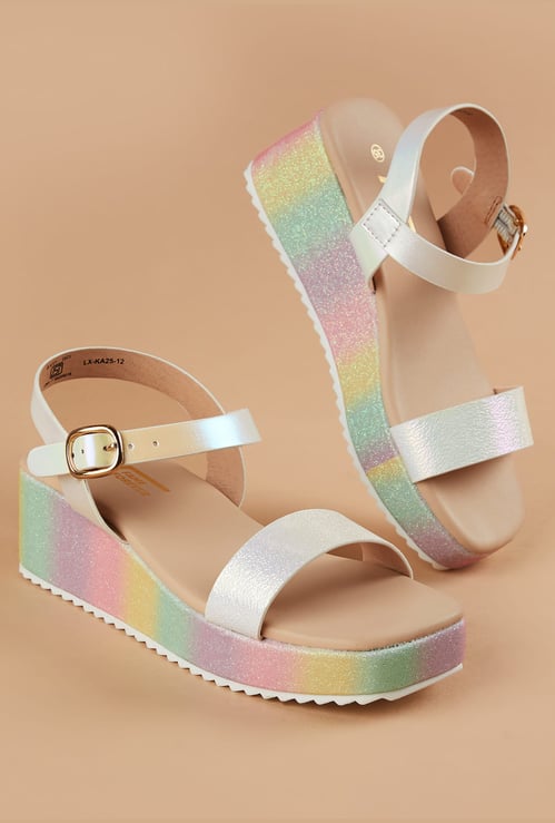 FAME FOREVER Girls Shimmer Ankle Strap Platforms