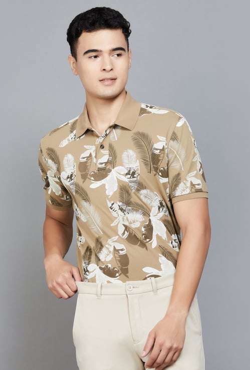 FAHRENHEIT Tropical Print Polo T-shirt
