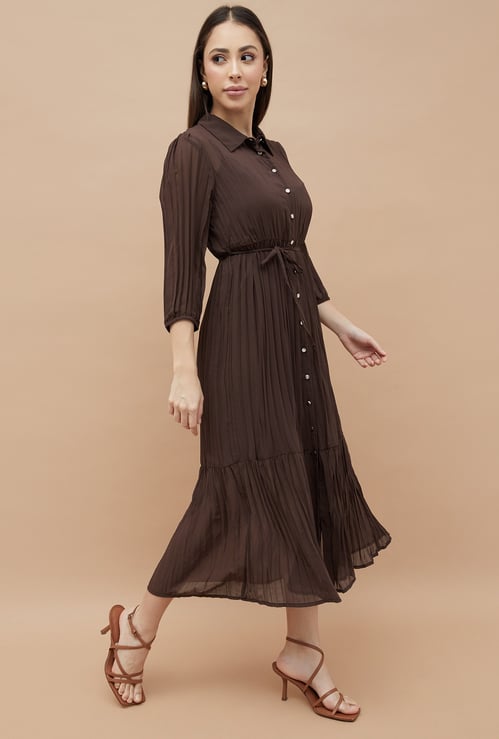 CODE Pleated Shirt Dress with Inner
