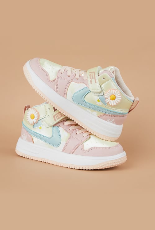 FAME FOREVER Girls Floral Applique High Top Sneakers