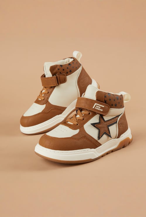 FAME FOREVER Boys Contrast Overlay Velcro High Top Sneakers