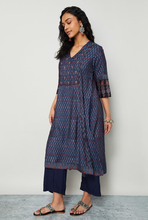 MELANGE Ethnic Motif Flared Kurta Set